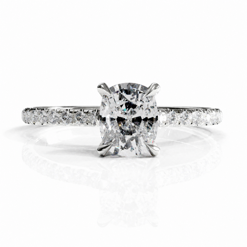 Elongated Cushion Cut Moissanite Hidden Halo Pave Engagement Ring  - Image 3