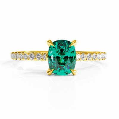 Elongated Cushion Cut Lab Grown Emerald Hidden Halo Pave Engagement Ring 