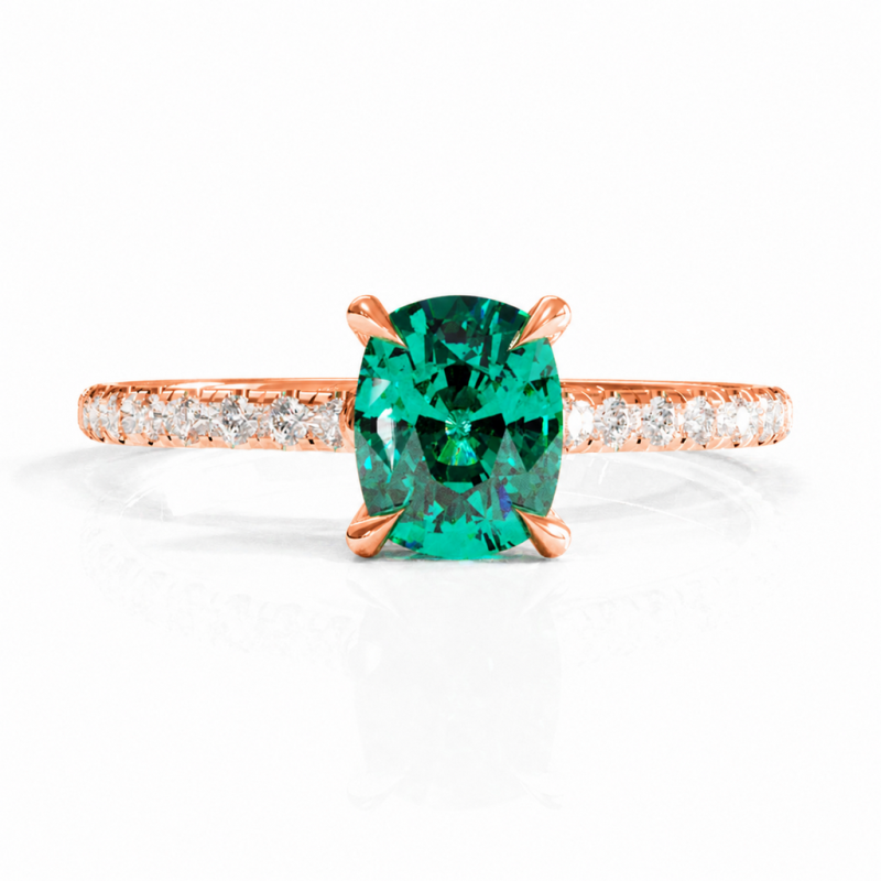 Elongated Cushion Cut Lab Grown Emerald Hidden Halo Pave Engagement Ring  - Image 2