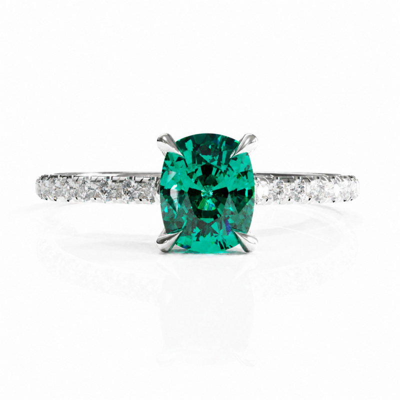 Elongated Cushion Cut Lab Grown Emerald Hidden Halo Pave Engagement Ring  - Image 3