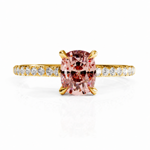 Elongated Cushion Cut Lab Grown Morganite Hidden Halo Pave Engagement Ring 