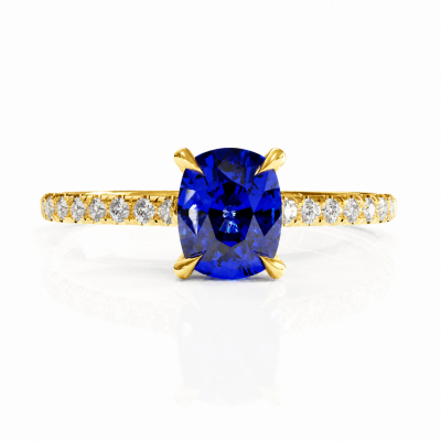 Elongated Cushion Cut Lab Grown Sapphire Hidden Halo Pave Engagement Ring 