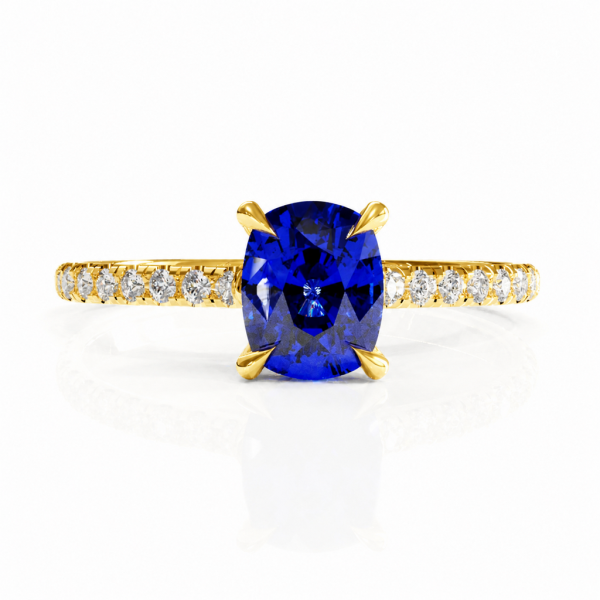 Elongated Cushion Cut Lab Grown Sapphire Hidden Halo Pave Engagement Ring 