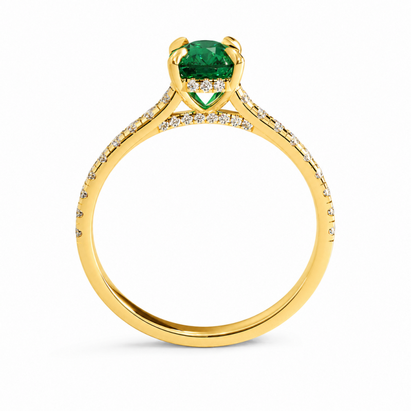 Elongated Cushion Cut Lab Grown Emerald Hidden Halo Pave Engagement Ring  - Image 4