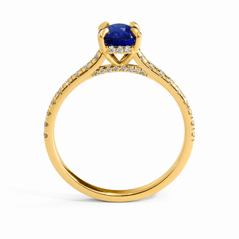 Elongated Cushion Cut Lab Grown Sapphire Hidden Halo Pave Engagement Ring  - Image 4