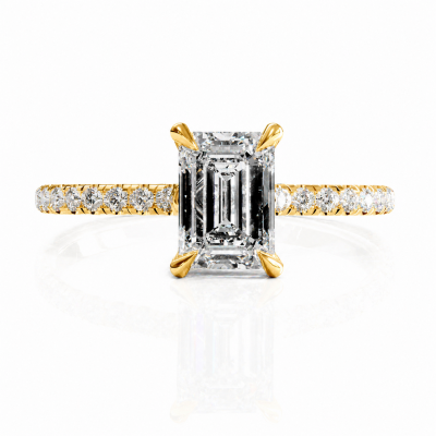 Emerald Cut Moissanite Hidden Halo Pave Engagement Ring 