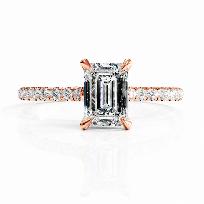 Emerald Cut Moissanite Hidden Halo Pave Engagement Ring  - Image 2
