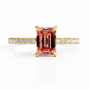 Emerald Cut Lab Grown Morganite Hidden Halo Pave Engagement Ring 