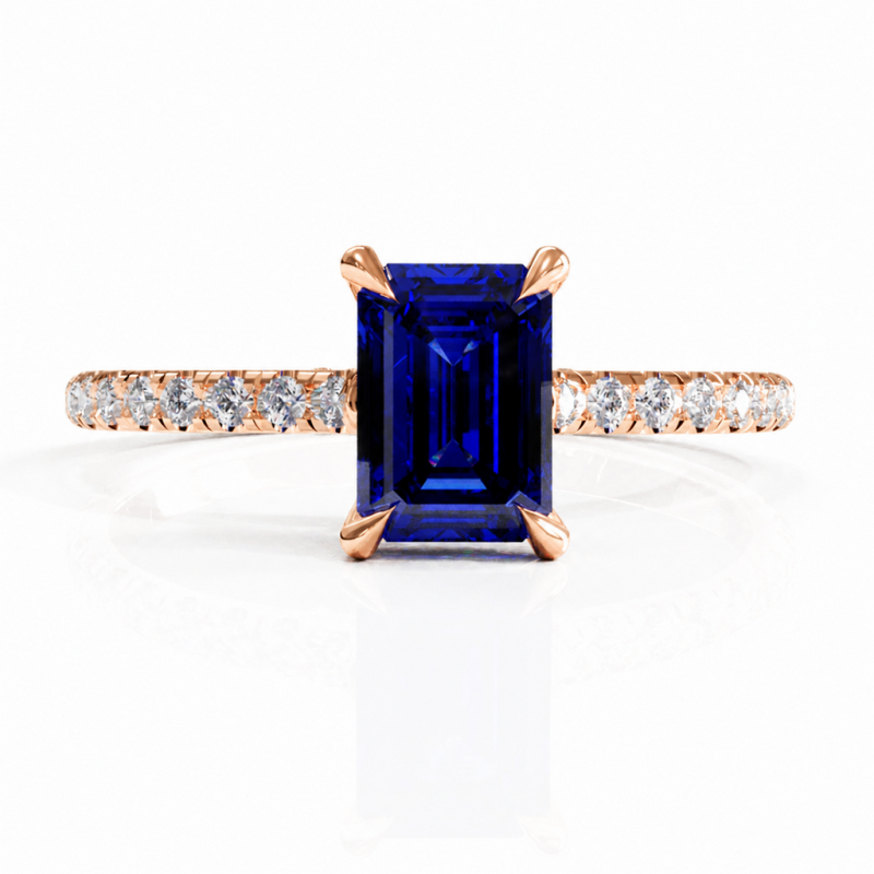 Emerald Cut Lab Grown Sapphire Hidden Halo Pave Engagement Ring  - Image 2