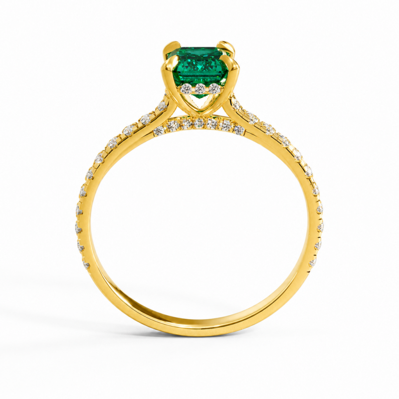 Emerald Cut Lab Grown Emerald Hidden Halo Pave Engagement Ring  - Image 4