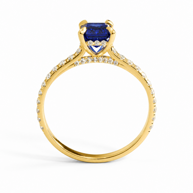 Emerald Cut Lab Grown Sapphire Hidden Halo Pave Engagement Ring  - Image 4