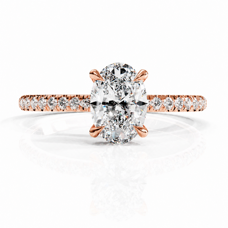 Oval Cut Moissanite Hidden Halo Pave Engagement Ring  - Image 2