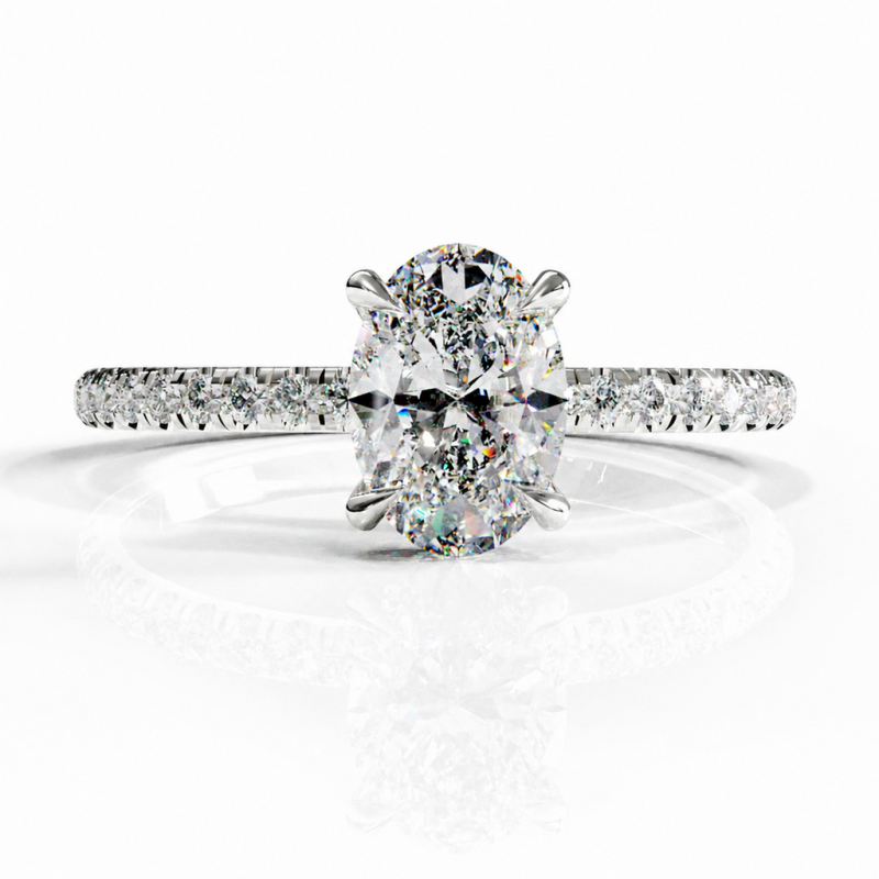 Oval Cut Moissanite Hidden Halo Pave Engagement Ring  - Image 3