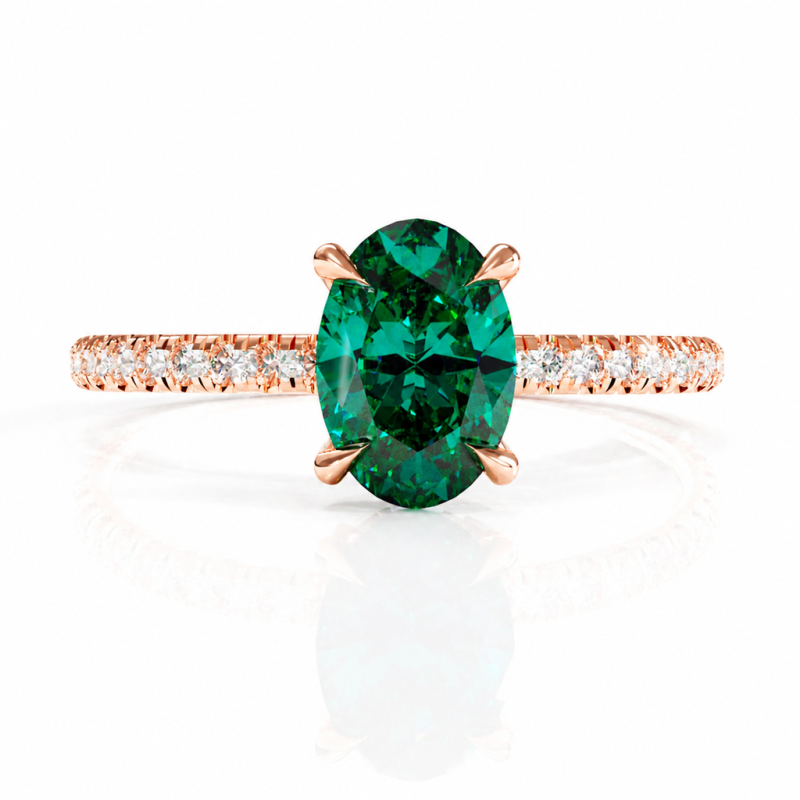 Oval Cut Lab Grown Emerald Hidden Halo Pave Engagement Ring  - Image 2