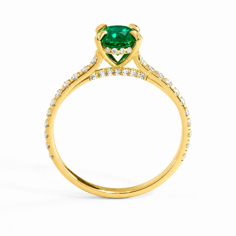 Oval Cut Lab Grown Emerald Hidden Halo Pave Engagement Ring  - Image 4