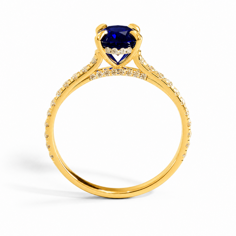 Oval Cut Lab Grown Sapphire Hidden Halo Pave Engagement Ring  - Image 4