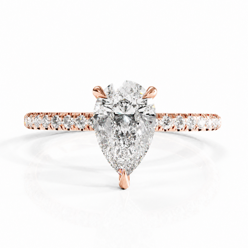 Pear Cut Moissanite Hidden Halo Pave Engagement Ring  - Image 2
