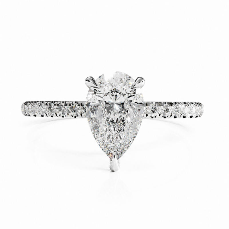 Pear Cut Moissanite Hidden Halo Pave Engagement Ring  - Image 3