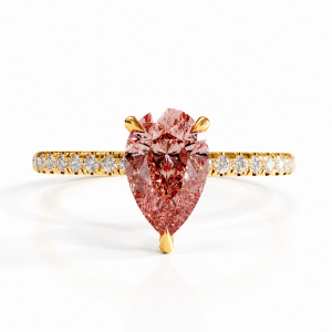 Pear Cut Lab Grown Morganite Hidden Halo Pave Engagement Ring 
