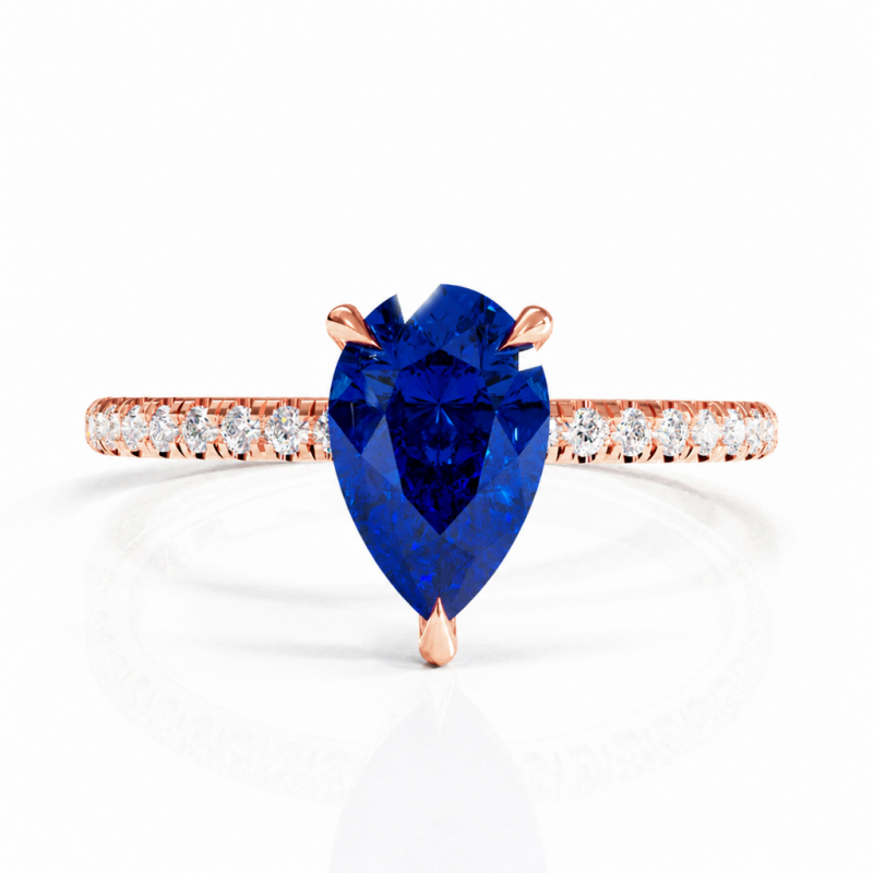 Pear Cut Lab Grown Sapphire Hidden Halo Pave Engagement Ring  - Image 2