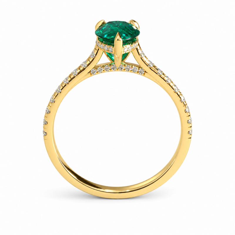 Pear Cut Lab Grown Emerald Hidden Halo Pave Engagement Ring  - Image 4