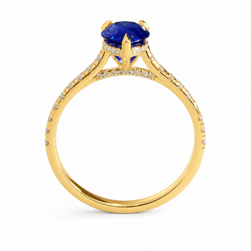 Pear Cut Lab Grown Sapphire Hidden Halo Pave Engagement Ring  - Image 4