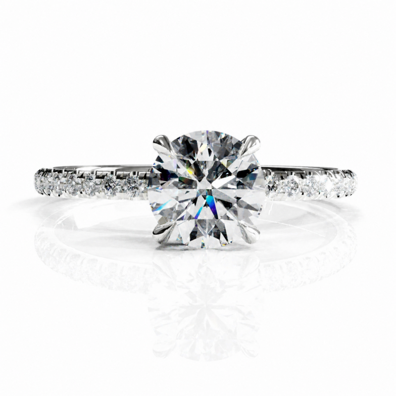 Round Cut Moissanite Hidden Halo Pave Engagement Ring  - Image 3