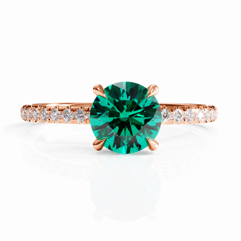Round Cut Lab Grown Emerald Hidden Halo Pave Engagement Ring  - Image 2