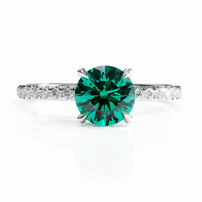Round Cut Lab Grown Emerald Hidden Halo Pave Engagement Ring  - Image 3