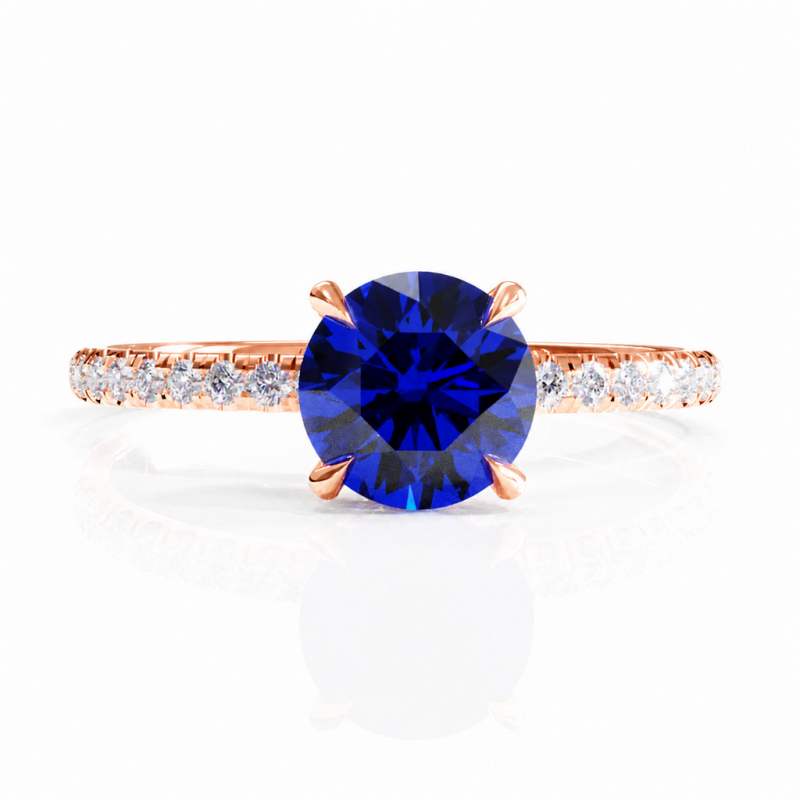 Round Cut Lab Grown Sapphire Hidden Halo Pave Engagement Ring  - Image 2