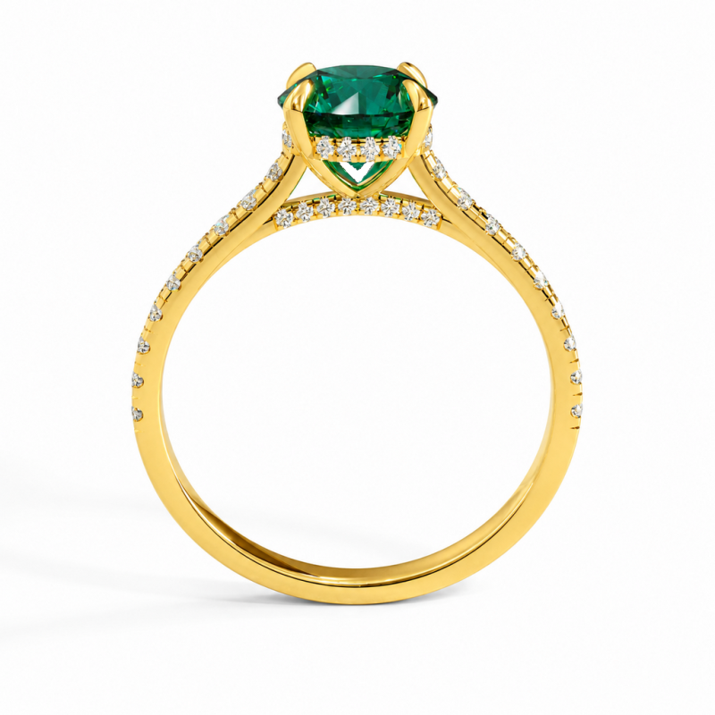 Round Cut Lab Grown Emerald Hidden Halo Pave Engagement Ring  - Image 4