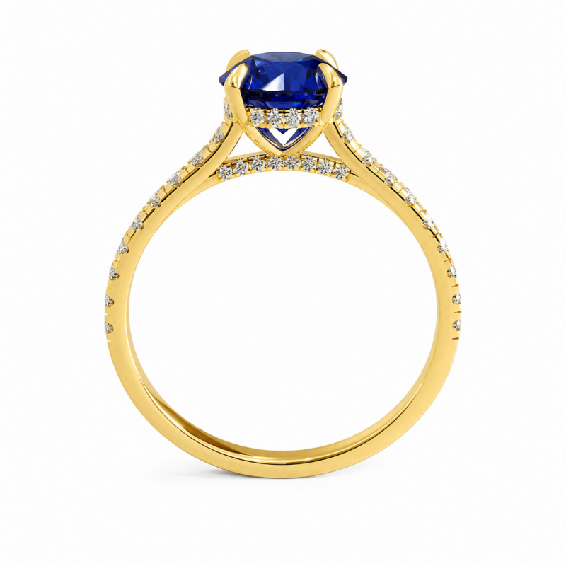 Round Cut Lab Grown Sapphire Hidden Halo Pave Engagement Ring  - Image 4
