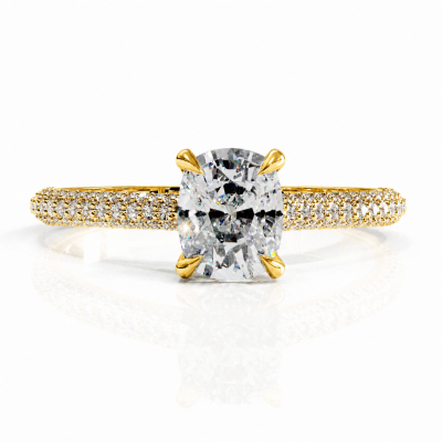 Elongated Cushion Cut Moissanite Hidden Halo Pave Engagement Ring