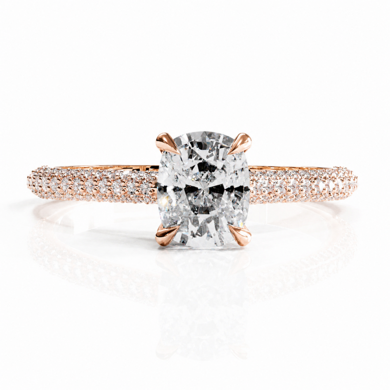Elongated Cushion Cut Moissanite Hidden Halo Pave Engagement Ring - Image 2