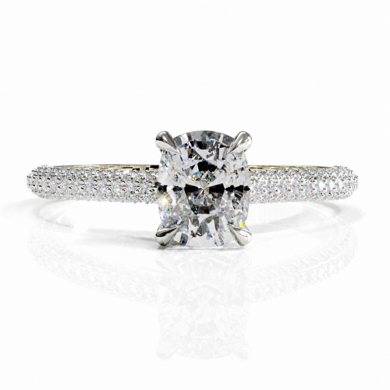Elongated Cushion Cut Moissanite Hidden Halo Pave Engagement Ring - Image 3