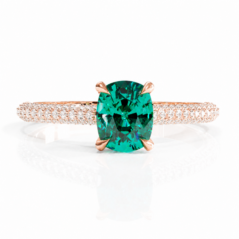 Elongated Cushion Cut Lab Grown Emerald Hidden Halo Pave Engagement Ring - Image 2