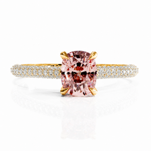 Elongated Cushion Cut Lab Grown Morganite Hidden Halo Pave Engagement Ring