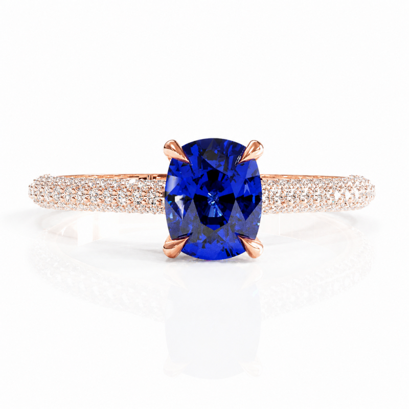 Elongated Cushion Cut Lab Grown Sapphire Hidden Halo Pave  Engagement Ring - Image 2