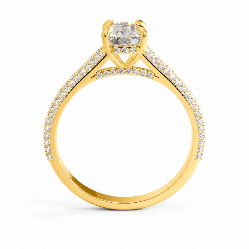 Elongated Cushion Cut Moissanite Hidden Halo Pave Engagement Ring - Image 4