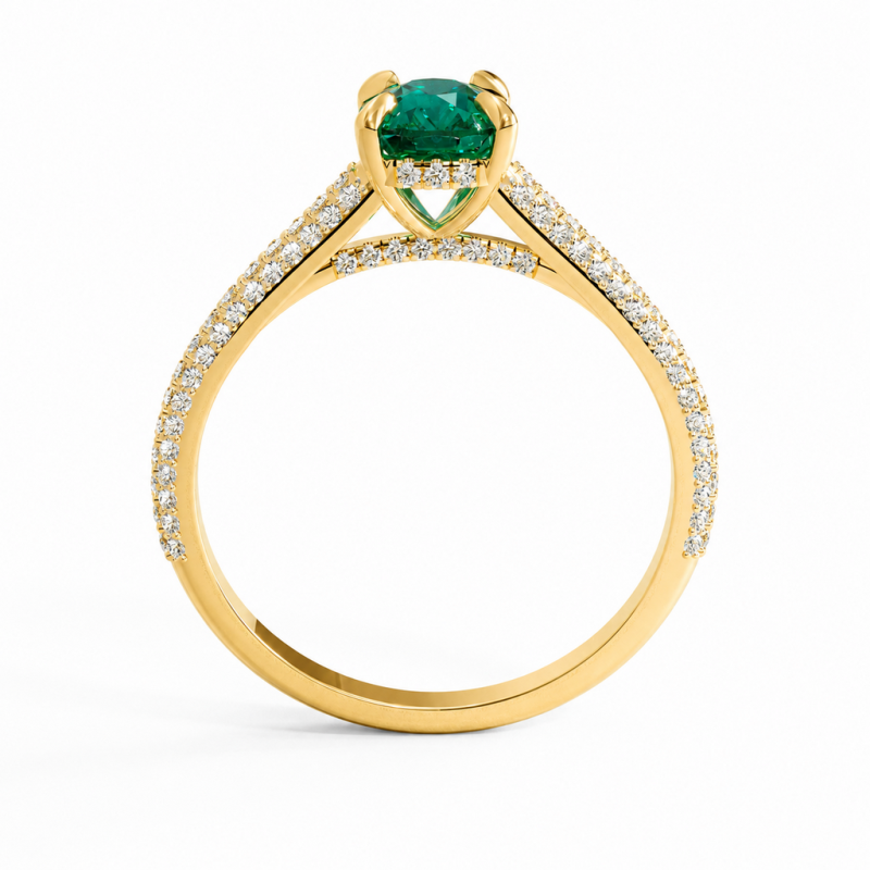 Elongated Cushion Cut Lab Grown Emerald Hidden Halo Pave Engagement Ring - Image 4