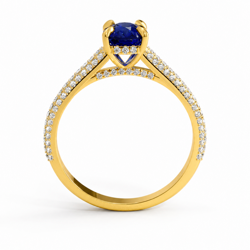 Elongated Cushion Cut Lab Grown Sapphire Hidden Halo Pave  Engagement Ring - Image 4