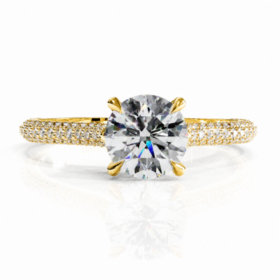 Round Cut Moissanite Hidden Halo Pave Engagement Ring
