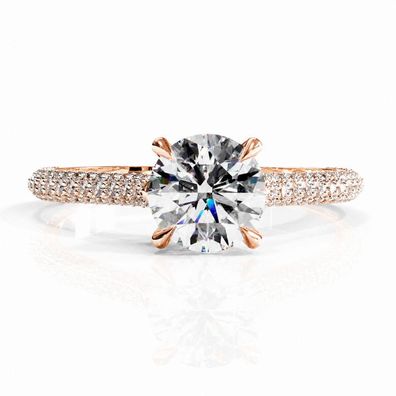 Round Cut Moissanite Hidden Halo Pave Engagement Ring - Image 2