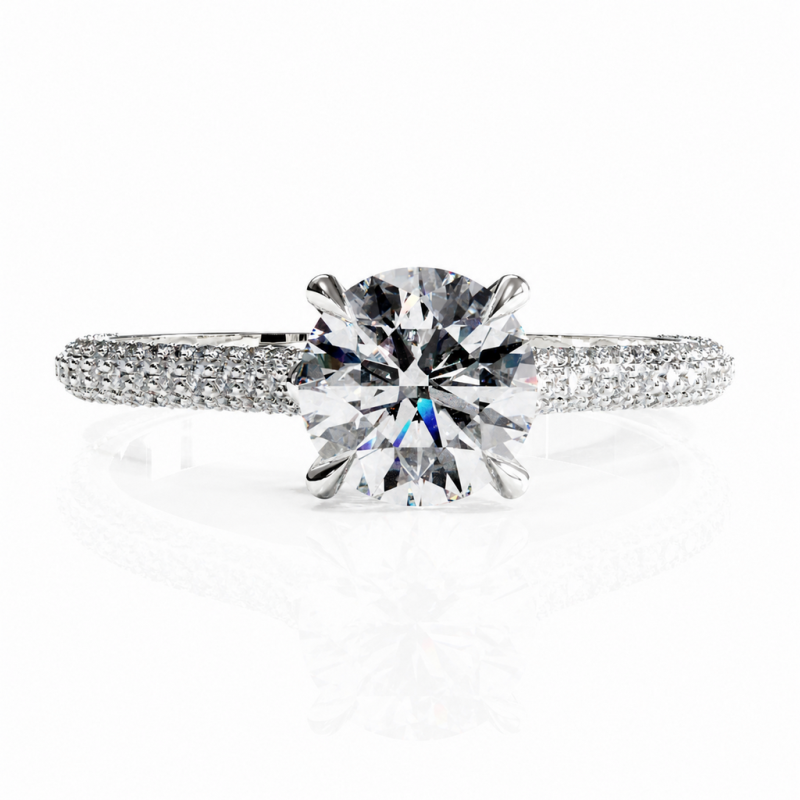 Round Cut Moissanite Hidden Halo Pave Engagement Ring - Image 3
