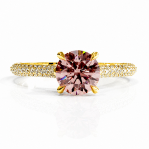 Round Cut Lab Grown Morganite Hidden Halo Pave Engagement Ring
