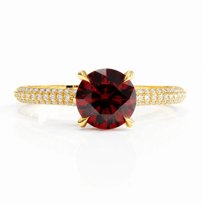 Round Cut Lab Grown Ruby Hidden Halo Pave Engagement Ring