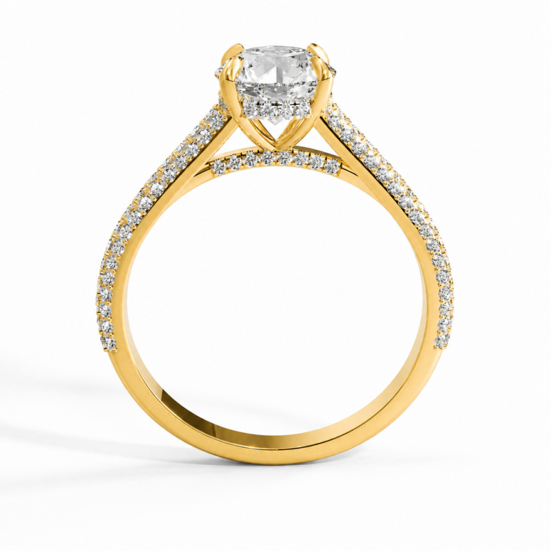 Round Cut Moissanite Hidden Halo Pave Engagement Ring - Image 4