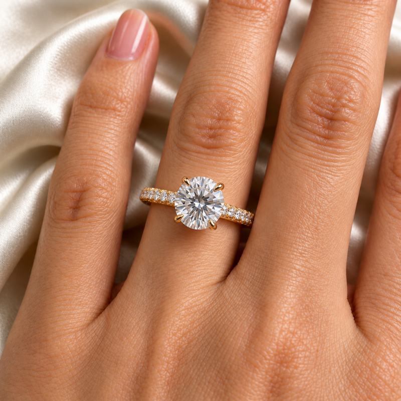 Round Cut Moissanite Hidden Halo Pave Engagement Ring - Image 5