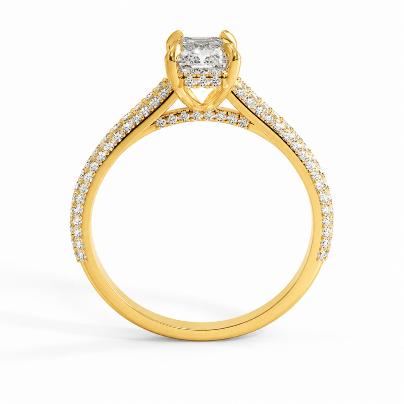 Emerald Cut Moissanite Hidden Halo Pave Engagement Ring - Image 4