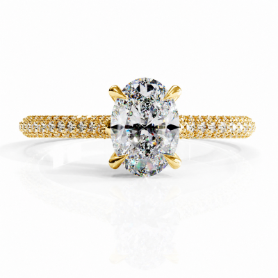 Oval Cut Moissanite Hidden Halo Pave Engagement Ring